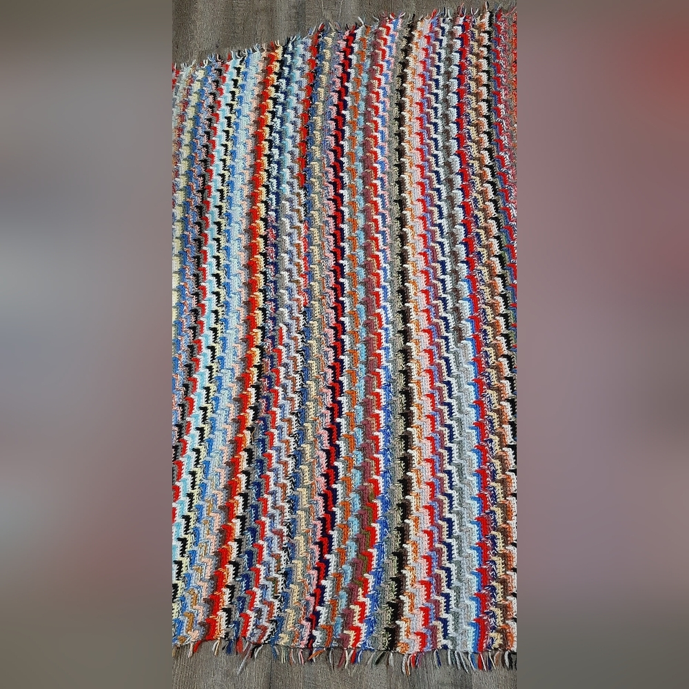 Vintage Handmade Crochet Soft Multicolor Afghan Throw Lap Blanket 63 X 72 Inches